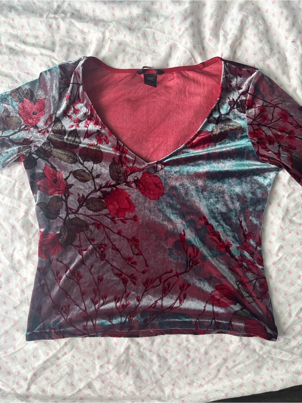 vintage floral velvet long sleeve - Picture 2 of 3